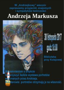 foto: "Andrzejkowy" wieczór w Miejskiej Bibliotece Publicznej - plakat Andrzej Markusz 215x300