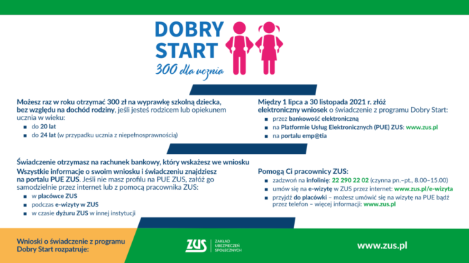 infografika Dobry Start 300 dla ucznia informacje nt. świadczenia