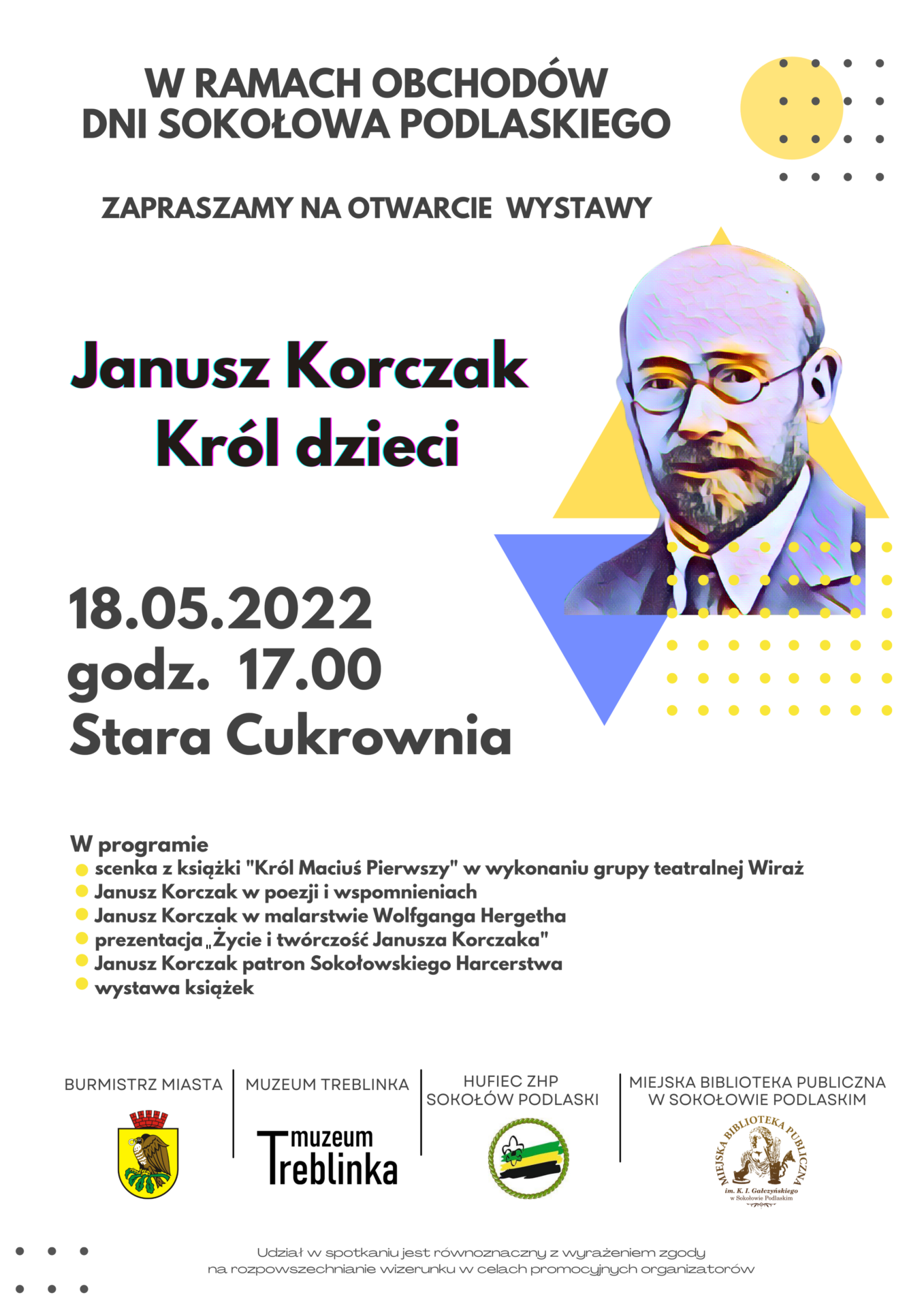 plakat - otwarcie wystawy poświęconej Januszowi Korczakowi
