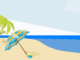 plaża nad morzem z parasolką i palmą - rysunek ilustracyjny