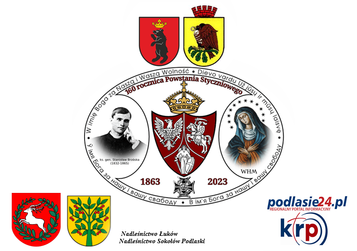 grafika imprezy z portretem księdza Brzóski oraz herbami i logotypami organizatorów i patronów